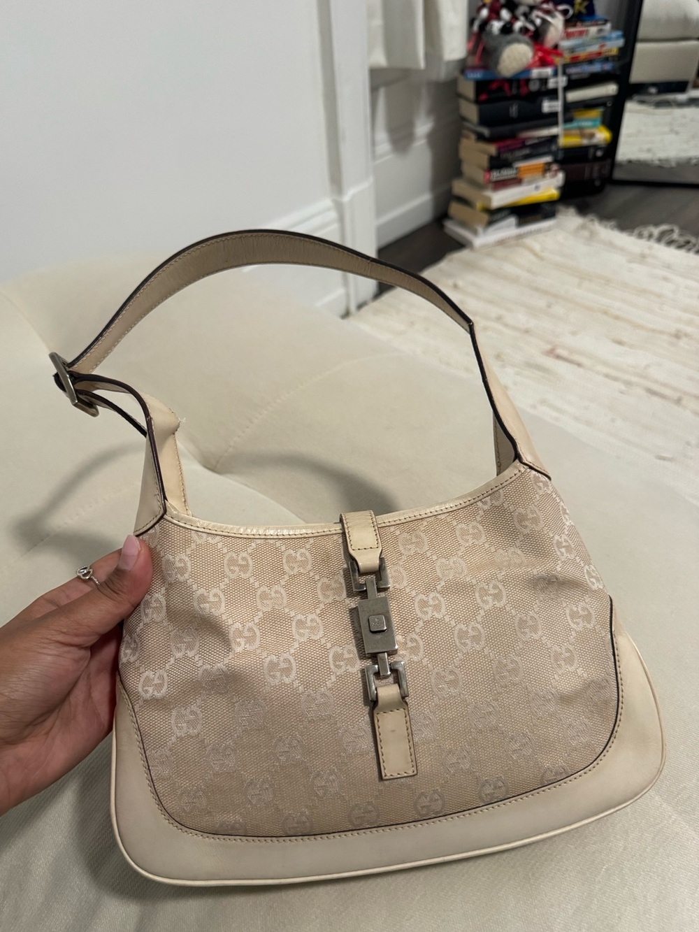 Gucci Jackie Shoulder Bag with Cream Leather Trim